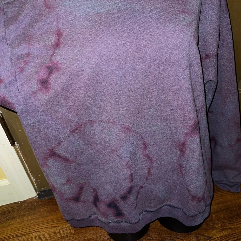 Vintage Hanes Sunburst Tie-Dye Purple Gray Long Sleeve Pullover Sweater Size L - Picture 7 of 14